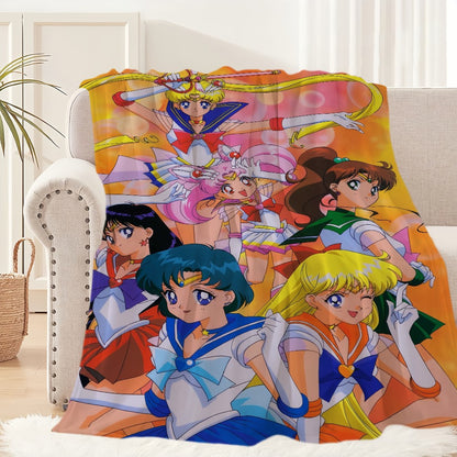 Anime S-Sailor M-Moon Girl Blanket Plush Nap Sofa rug for Living Room Warm Office Bedroom Birthday Home Travel Kid Gifts