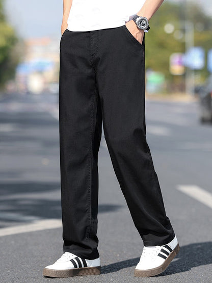 Loose Wide-leg Men's Thin Jeans Lyocell Soft Drape Fabric Comfort Trousers Spring Summer Fashion Brand Washing Denim Pants