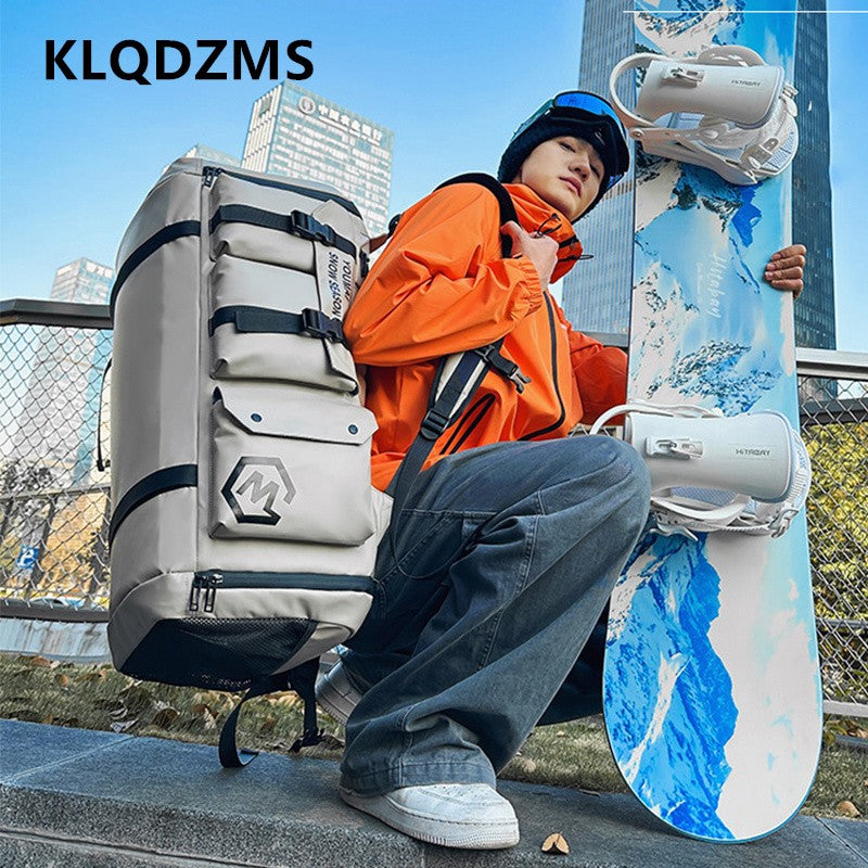 KLQDZMS Women's Ski Backpack Multifunctional Luggage Bag Multifunctional Oxford Cloth Checked Storage Bag Men's Travel Handbag