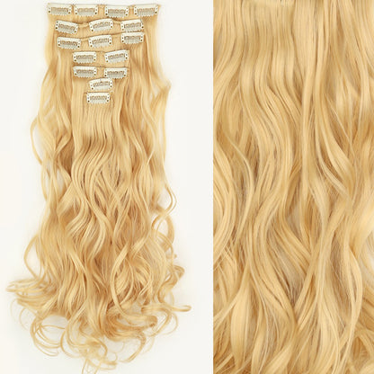 7 peças/conjunto de aplique de cabelo com 16 grampos, preto, longo e liso, cabelo natural, aplique de cabelo ombre, fibra resistente ao calor para penteado feminino
