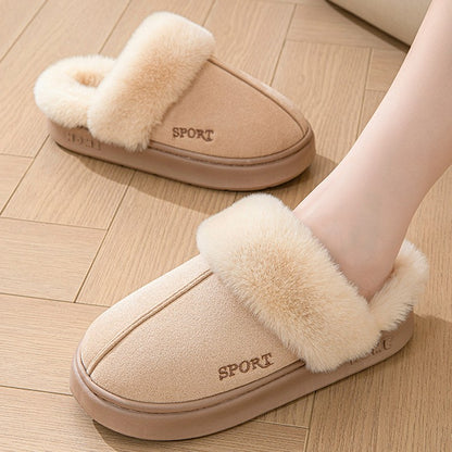 Casual Fluffy Slippers Women House Winter Plush Designer Shoes Ladies Flats Home Warm Fashion Elegant Solid Platform Footwear