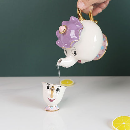 Bule De Chá Disney Desenho Animado A Bela E A Fera Bule De Café Caneca Sra Potts Xícara Chip Bule De Chá Um Conjunto De Chá Droshipping Presentes Fofos