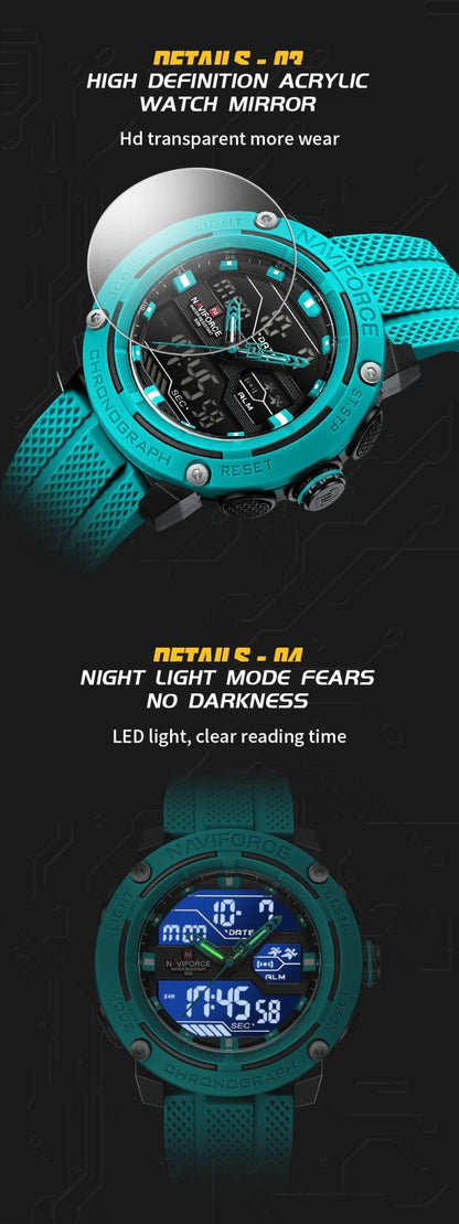 NAVIFORCE Sport Watch for Men Waterproof Dual Display Quartz Wristwatch Mens Digital Date Clock Military Stopwatch Reloj Hombre