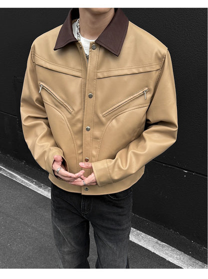 Mens Leather Jacket Biker Jacket PU Leather 2025 New Windproof Stand Collar Single Breasted Short Coat Slim Fit Mens Jacket