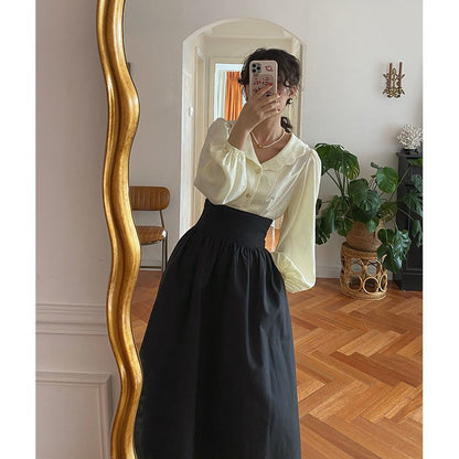Autumn Outfit Set Women's 2023 New Court Sle Retro irt Versatile Mid-Length A-Line  Skirt for Pear aped Body