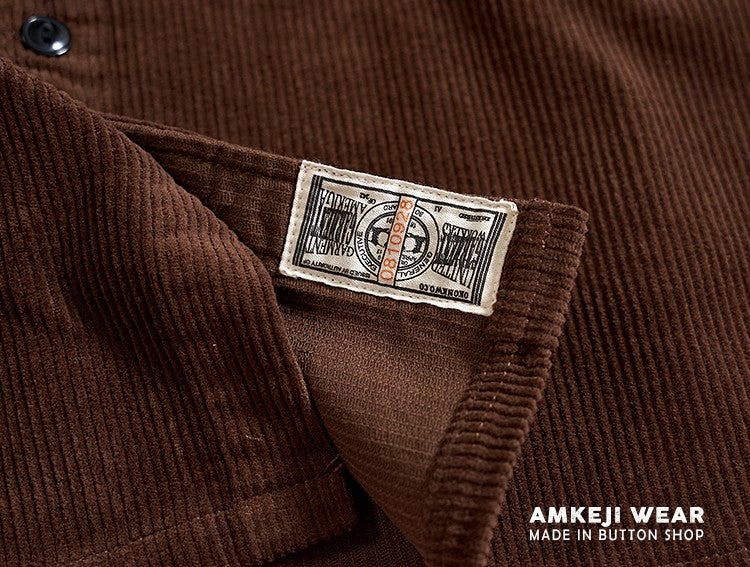 Autumn and Winter New American Retro Thick Corduroy Solid Color Cargo Shirt Men's Pure Cotton Long-sleeved Pocket Casual Blouses