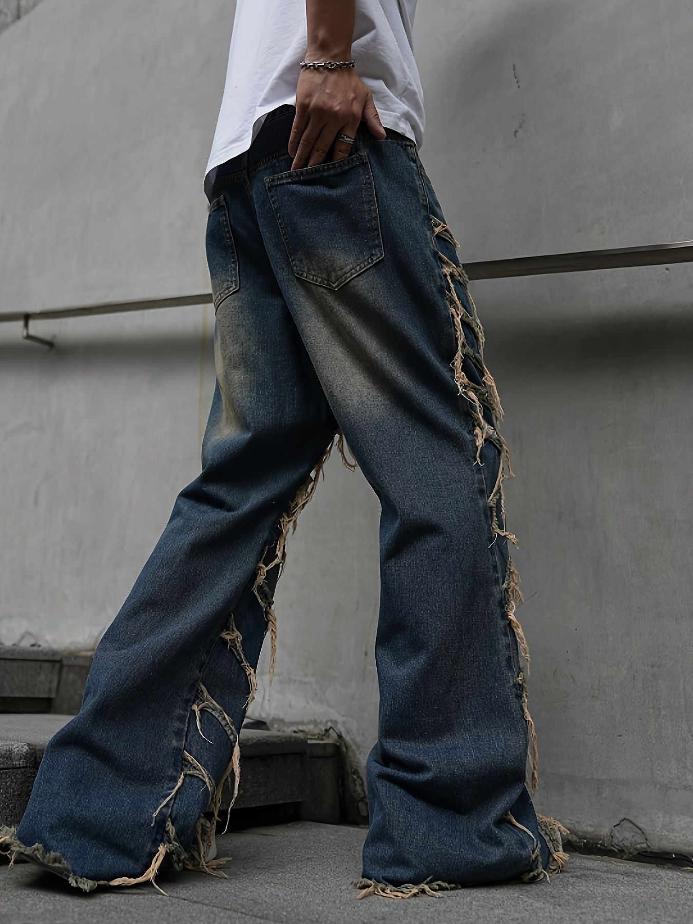 Men's jeans casual style jeans street fringe denim pants
