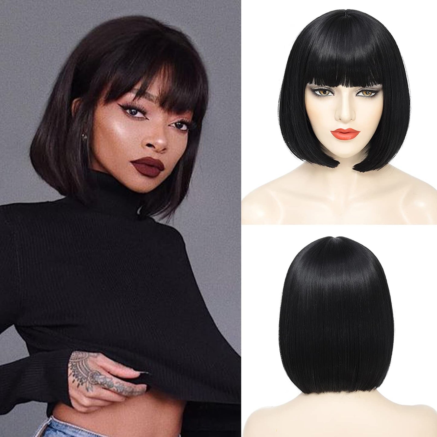 Peruca sintética rosa de 30 cm, curta e reta, para cosplay, penteado pompadour, peruca de cabelo de alta temperatura para uso diário