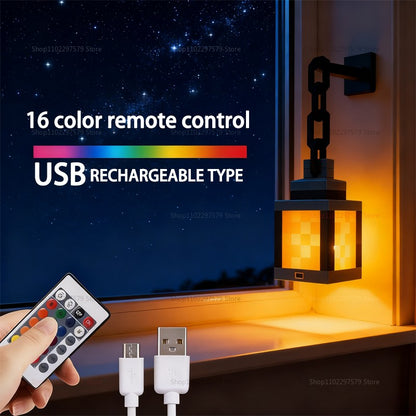 16 Color Wall Mounted Night Light with Remote Rechargeable LED Bedside Lantern Pixel Lantern Mood Light for Kids Bedroom Living