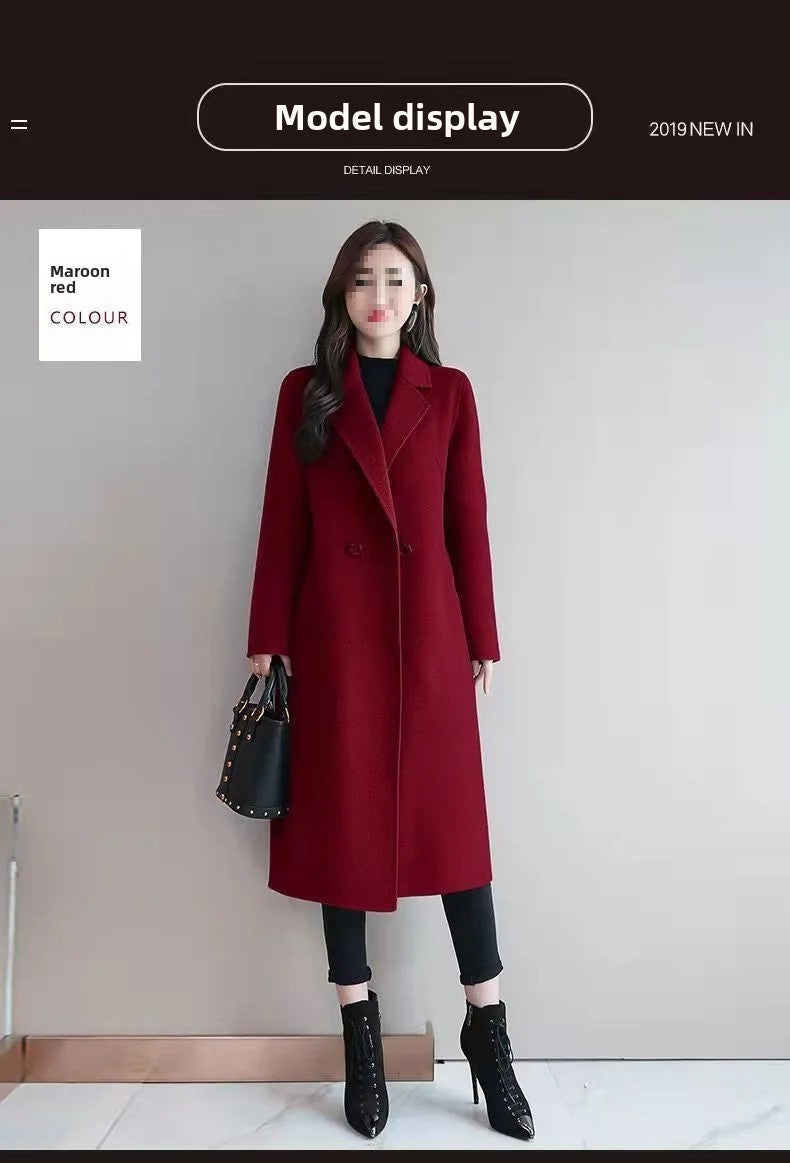 Plus Size New Women's Woolen Coat Medium-Length Loose Fit plus Size Korean Style Spring Autumn Outerwear Thickened Polyester ...