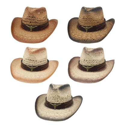 A52E Stylish Straw Cowboy Hats Multipurpose Western Headgear Comfortable Unisex Design For Festivals Daily Wear
