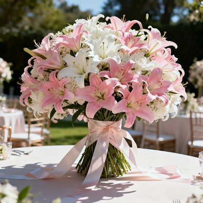 Elegant Pink Lily Flower Bouquet Realistic Artificial Flowers with Green Foliage,Perfect for Christmas, Wedding,Home Decor