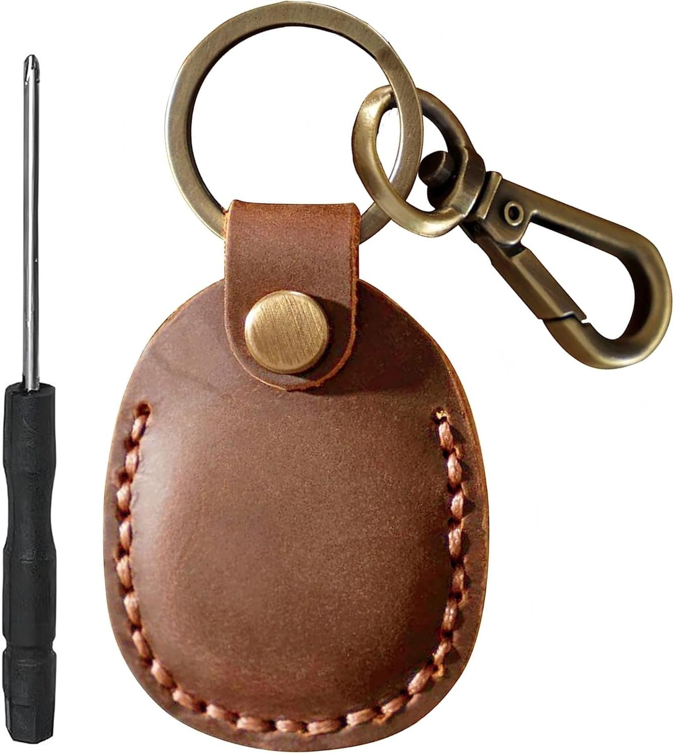 2/1 Pack Genuine Leather AirTag Keychain Holder . Secure Key Chain Case for Pet Collar Luggage Bag Full Cover Protective Keyring
