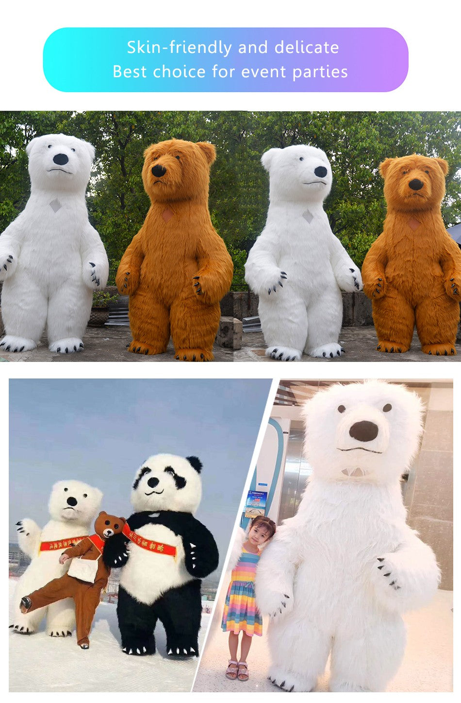 US stock Inflatable Polar Bear Costume Mascot for Advertising Christmas Halloween Adult Fursuit Panda Gorilla Carnival Suit