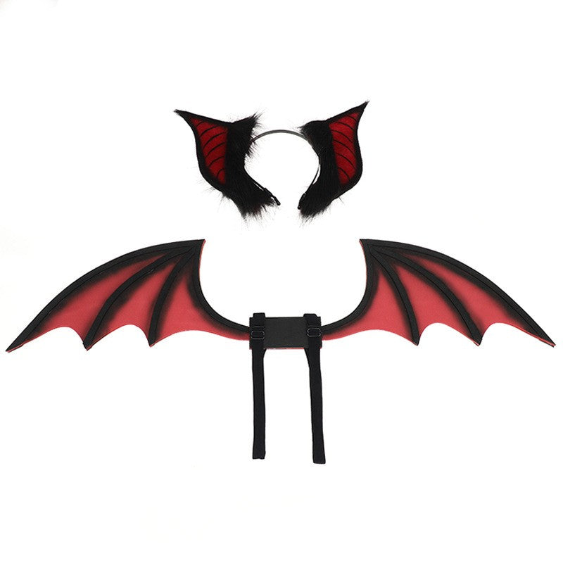 New Handmade Simulation Plush Furry Bat Ears Devil Sweetheart Halloween Bat Cosplay Pros Night Party Animals Hair Band Bat Wing