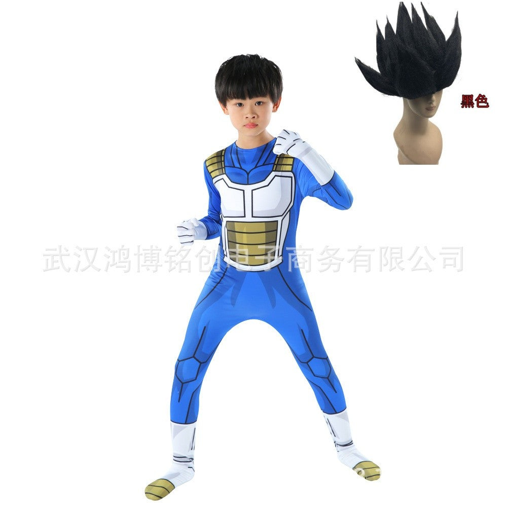 Kids Adult Suit Son Goku Majin Vegeta Cosplay Costume Anime Superhero Jumpsuit Black Hair Halloween Costume