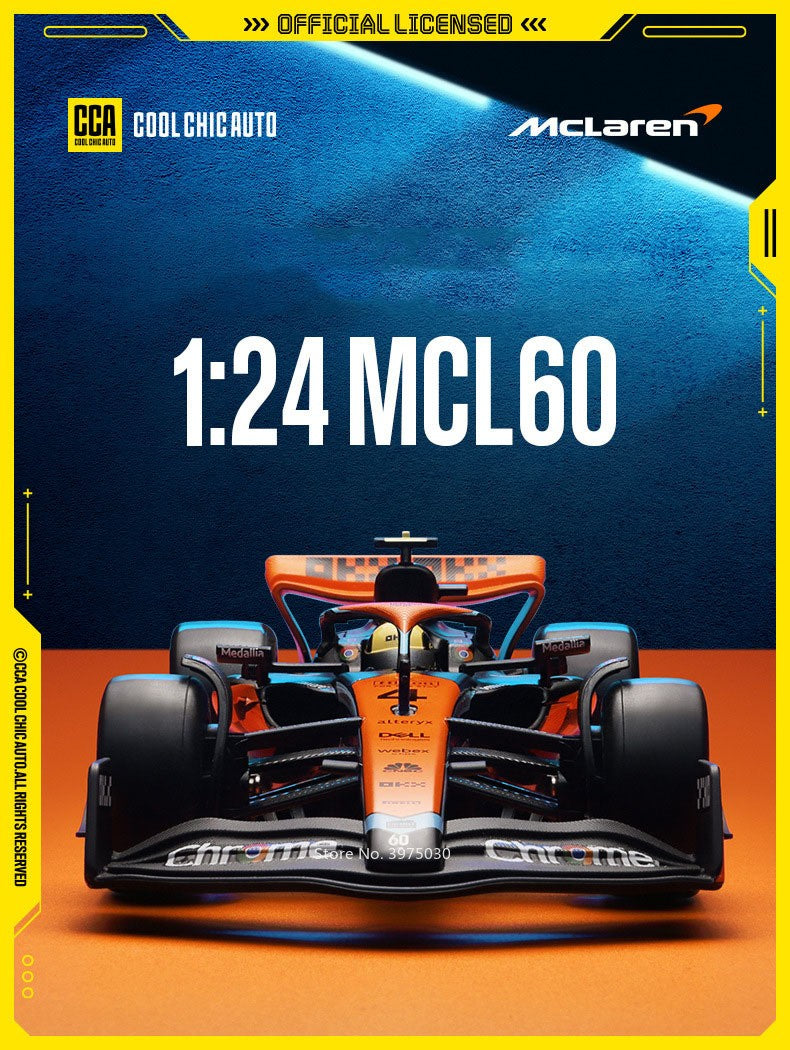 1:24 McLaren MCL60 F1 Carros Miniatura Brinquedos de Liga Modelos Fundidos Rodas Podem Virar Rolar Deslizar Carro Esportivo Presentes de Festival para Meninos