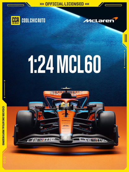 1:24 McLaren MCL60 F1 Carros Miniatura Brinquedos de Liga Modelos Fundidos Rodas Podem Virar Rolar Deslizar Carro Esportivo Presentes de Festival para Meninos