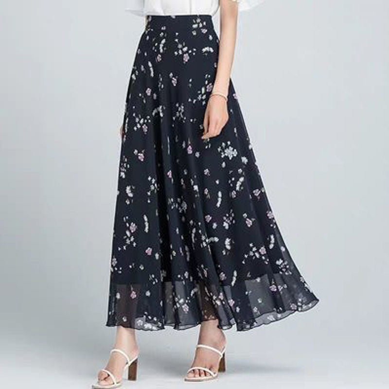 Chiffon Floral Maxi Summer Skirt Women Long High Waist Holiday Dance Skirt Elegant Beach Boho Hot Sale Lady Vintage Girl Fairy