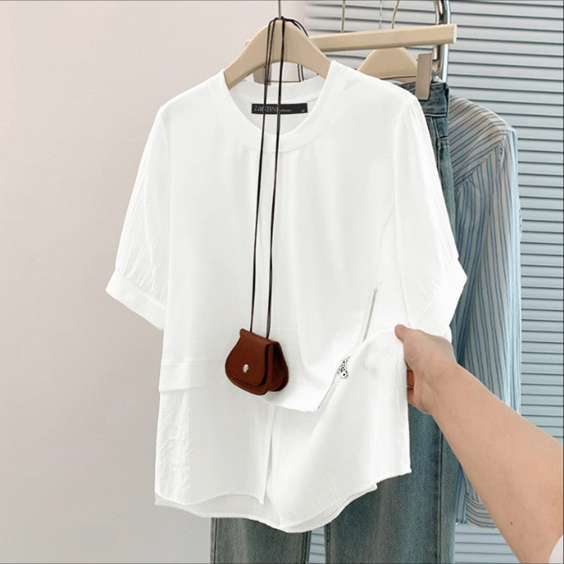 ZANZEA Women Summer Patchwork Blouse 2025 Casual O Neck Short Sleeve Tops Blusas Fashion Elegant Work Shirt Mujer Female Chemise