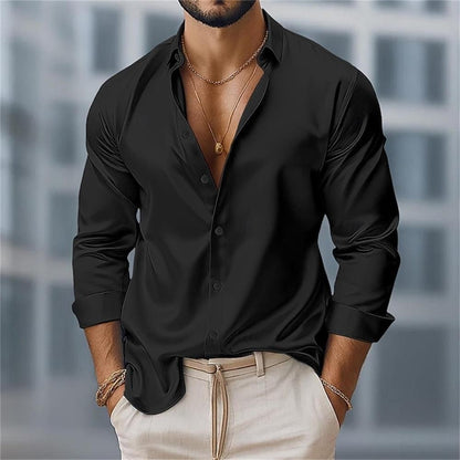 Fashionable men's long sleeved shirt with slim fit collar button casual party plus men's shirt