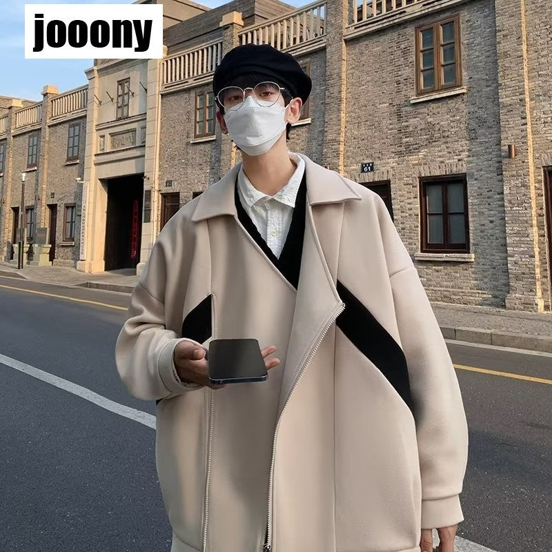 Commuting style Harajuku Cropped Overcoat Vintage British Style Men's Autumn Winter High Street Fashion Style Jacket Fashion