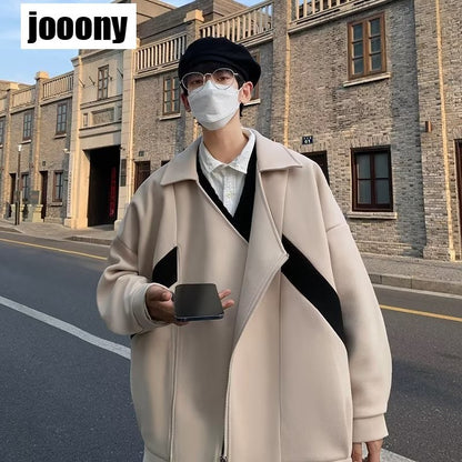 Commuting style Harajuku Cropped Overcoat Vintage British Style Men's Autumn Winter High Street Fashion Style Jacket Fashion