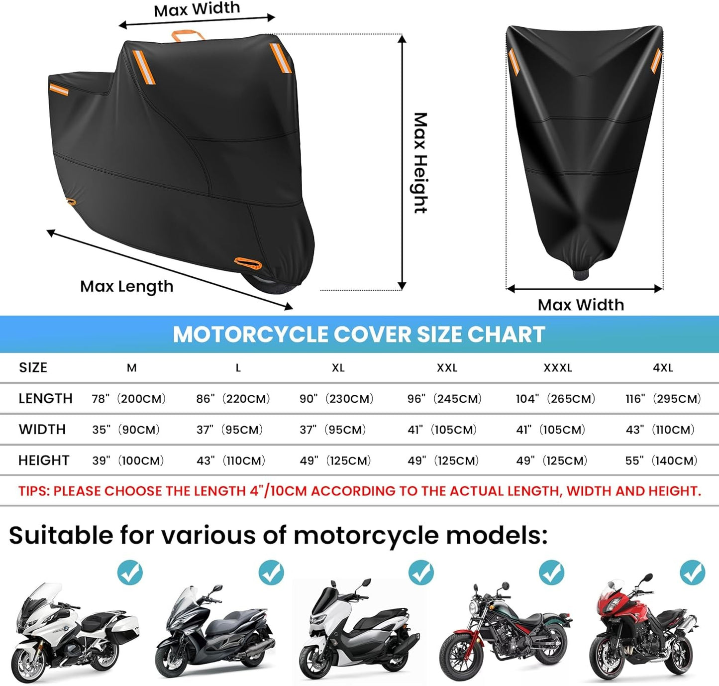 Capa de Moto Impermeável para Todas as Estações, à Prova de Poeira, Proteção UV, Uso Externo e Interno, Scooter, Tecido 210D Resistente ao Desgaste, Capa para Motocicleta