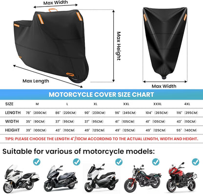 Capa de Moto Impermeável para Todas as Estações, à Prova de Poeira, Proteção UV, Uso Externo e Interno, Scooter, Tecido 210D Resistente ao Desgaste, Capa para Motocicleta