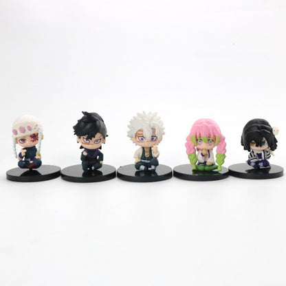 5pcs Conjunto Q Versão Demon Slayer Boneca Fantasma Sentada Tanjiro Nidouzi Inosuke Zenitsu Figura de Ação Modelo de Filme Presente de Brinquedo para Meninos