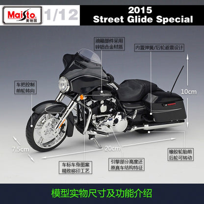 Maisto 1:12 Harley Avenue Glide 2015 Street Glide Especial Imitação Liga Moto Modelo Brinquedo Presente Coleção Exposição