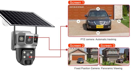 V380 Pro 12MP  Solar WIFI IP Camera CCTV Two Lens Three Screen Auto Tracking Outdoor 6K Security Surveillance PTZ Camera