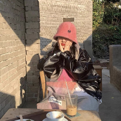Coreia Designer M Bucket Hat Feminino Quente Pelúcia Angola Coelho Pelo Chapéu Senhora Outono Inverno Ins Moda Chapéu Bacia Retrô Fofo Panamá