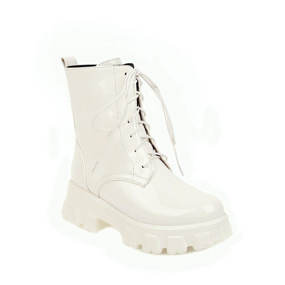 Women Boots Patent Leather Platform Shoes Brand Ankle Fashion High Heel Boots Women Autumn Winter Warm Platform Boots Black Red