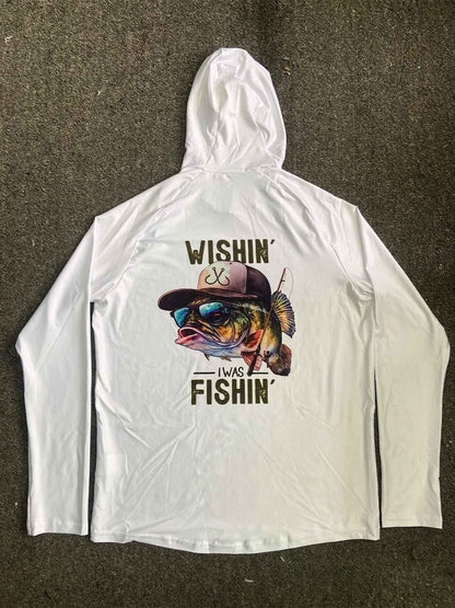 Camiseta de Corrida Masculina Manga Longa Branca com Capuz para Pesca, Roupa de Sol com Proteção UV 50+, Blusas e Moletom, Vestido de Surf
