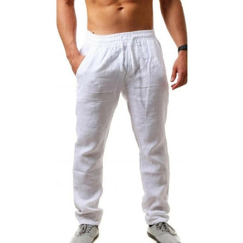 Calça Masculina de Algodão e Linho Masculina Outono Nova Respirável Cor Sólida Calça de Linho Fitness Streetwear P-3G