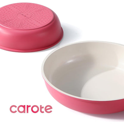 Pink Ceramic Pots and Pans Set with Lid Detachable Handle Saute Pan Set Non Stick Non Toxic Frying Pan Oven Safe and Induction