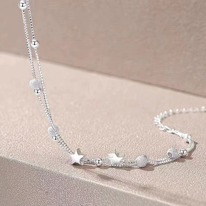 Pulseiras de miçangas de estrela de prata esterlina 925 de luxo para mulheres, pulseira ajustável de camada dupla de designer original, joia de festa