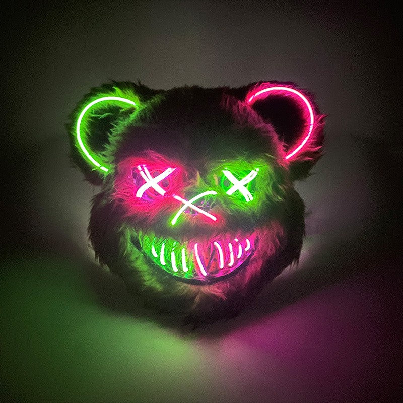 LED Bloody Rabbit Mask Glowing Killer Black Bear Mask Halloween Dance Party Cosplay Costume Props Assassinated Plush Rabbit Mask