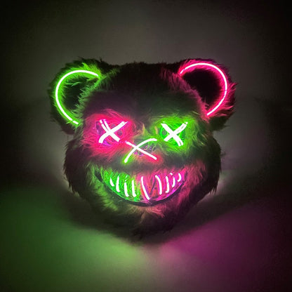 LED Bloody Rabbit Mask Glowing Killer Black Bear Mask Halloween Dance Party Cosplay Costume Props Assassinated Plush Rabbit Mask