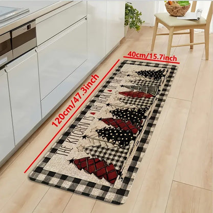 VIKAMA Christmas Tree Theme Rug, Soft Non-Slip Home Decor, Entrance Hall Doormat, Kitchen Two-Piece Mat Set, Bathroom Foot Mat