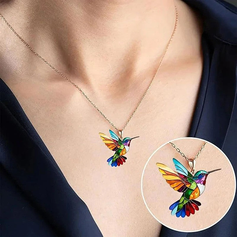 Colar de Acrílico Beija-flor Colorido Formato de Pássaro para Mulheres Meninas Pingentes de Pescoço Joias de Primavera Verão 2025 Presentes de Festa