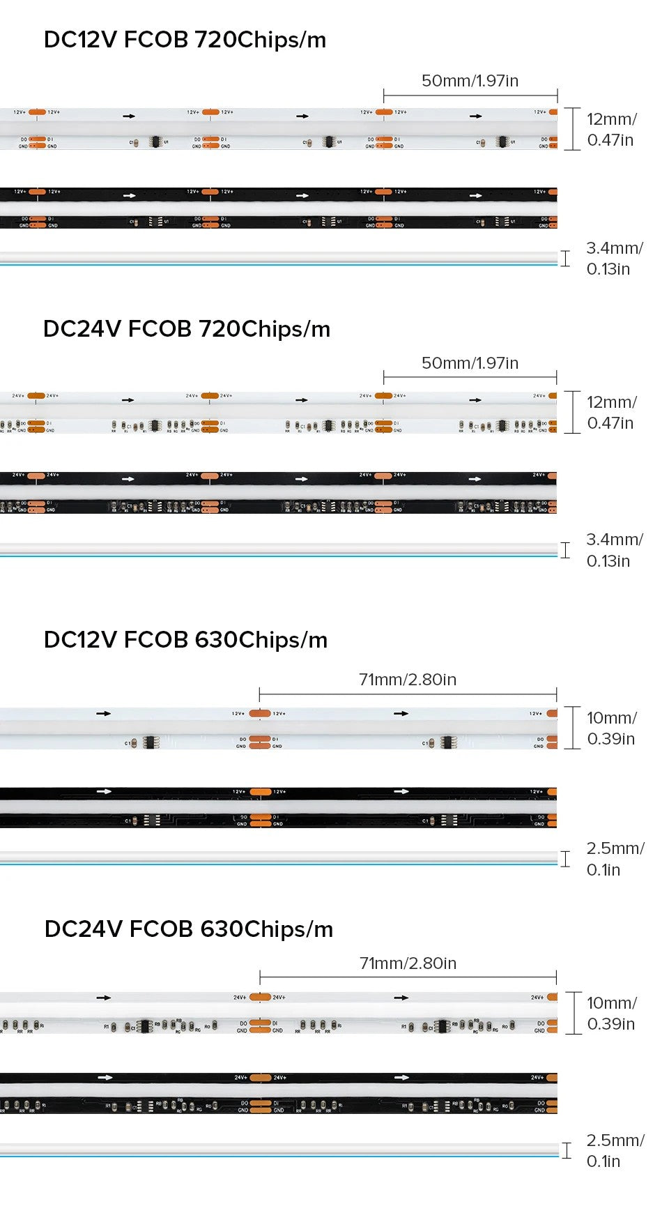 FCOB RGB IC LED Light Strip WS2811 Addressable 630 720 LEDs Dream Color 12mm 12V 24V Flexible WS2812B FOB COB Led Lights RA90