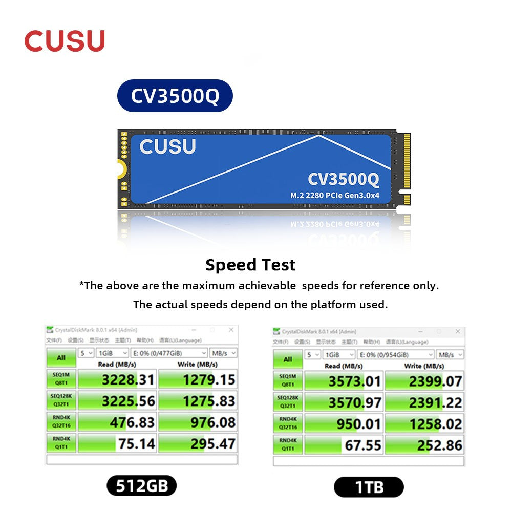 SSD CUSU 512GB 1TB 2TB NVMe M2 PCIe3.0 M.2 2280 Unidade de Estado Sólido para Notebook Desktop