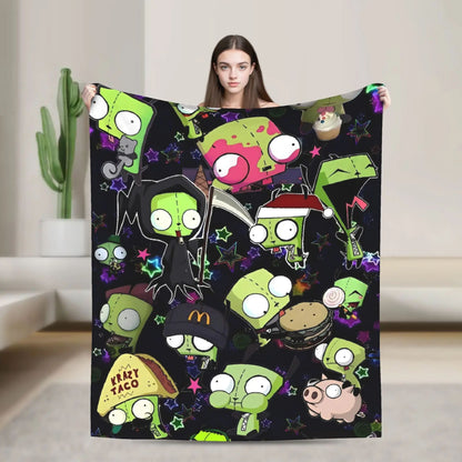 Invaders Zim Funny Character Throw Blankets Soft Warm Bedding for Couch Chair Camping Spring Bedspread