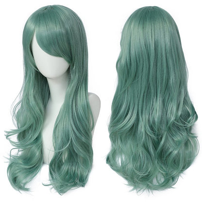 Peruca Cosplay Anime Versátil Multicolorida Cabelo Longo Cacheado com Cabelo Levemente Cacheado Peruca de Fibra Sintética