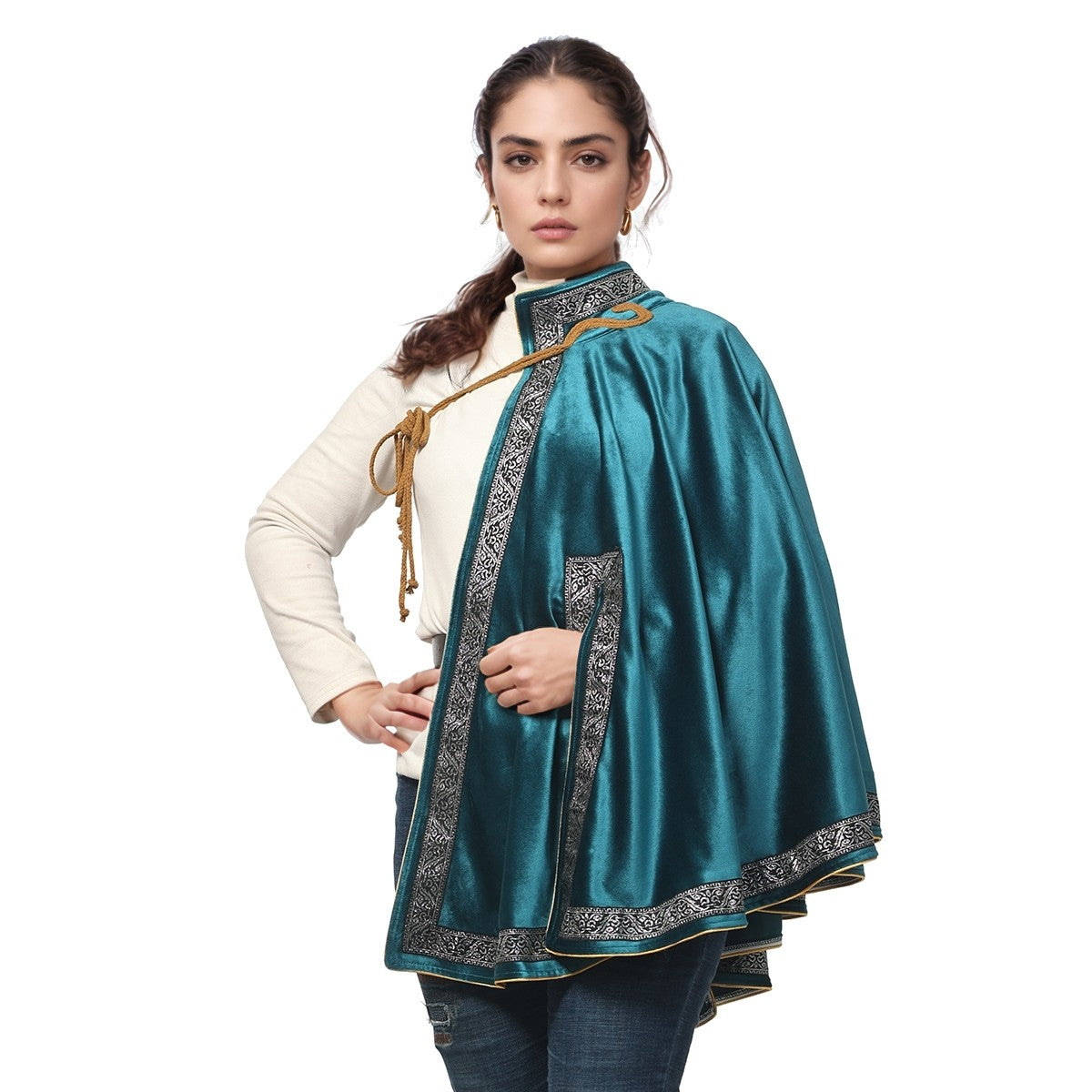 Medieval Musketeer Cape Women Men Steampunk Shawl Half Shoulder Samurai Cloak LARP Warrior Cape Medieval Halloween Costume