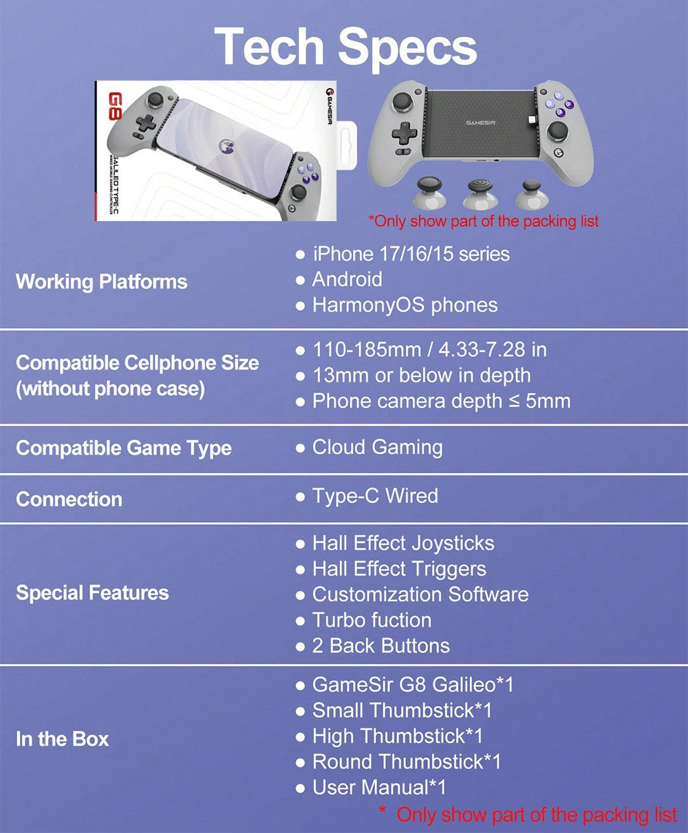 GameSir G8 Galileo Gamepad for Android iPhone 17/16 Phone Mobile Controller Hall Effect Sticks Analog Triggers Big Hands Design