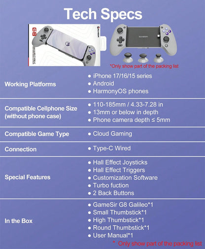 GameSir G8 Galileo Gamepad for Android iPhone 17/16 Phone Mobile Controller Hall Effect Sticks Analog Triggers Big Hands Design