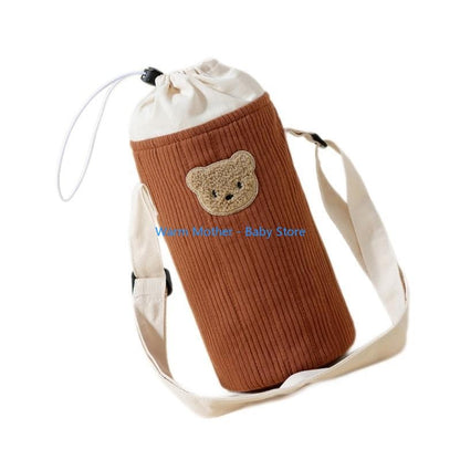 Portable Baby Bottle Carrying Case Storage Bag for Easy Feeding Water Cup Organiser with Lovely Bear Embroidery 57QE